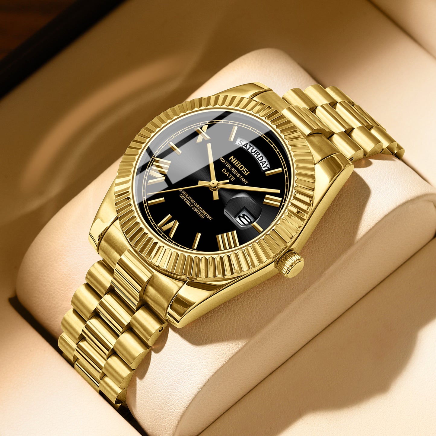 Nibosi Brand Fashion Trendy Men's Watch With Colorful Dial Quartz Wristwatch Men's Solid Steel Band Watch
