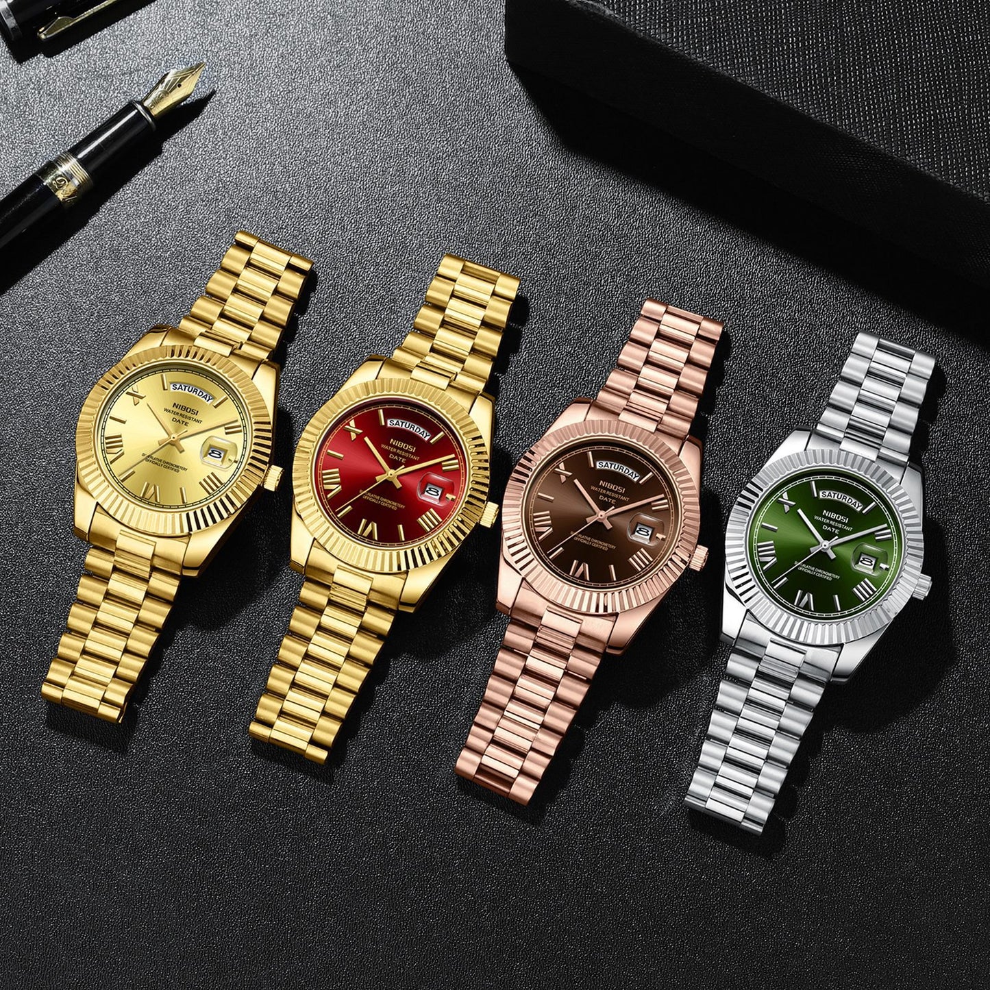 Nibosi Brand Fashion Trendy Men's Watch With Colorful Dial Quartz Wristwatch Men's Solid Steel Band Watch