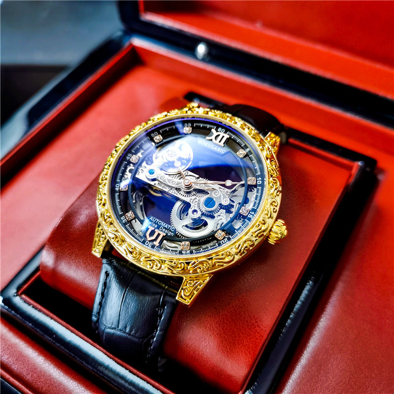 Augustus Fully Automatic Mechanical Watch Business Casual Waterproof Men's Watch Luminous Leather Hollow