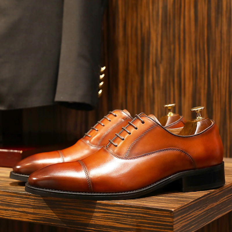 New Leather Shoes Men&#039;s Classic Three-joint Men&#039;s Shoes Lace Up Gentleman&#039;s Shoes Wedding Toe Layer Leather Shoes Elegant Men&#039;s Shoes