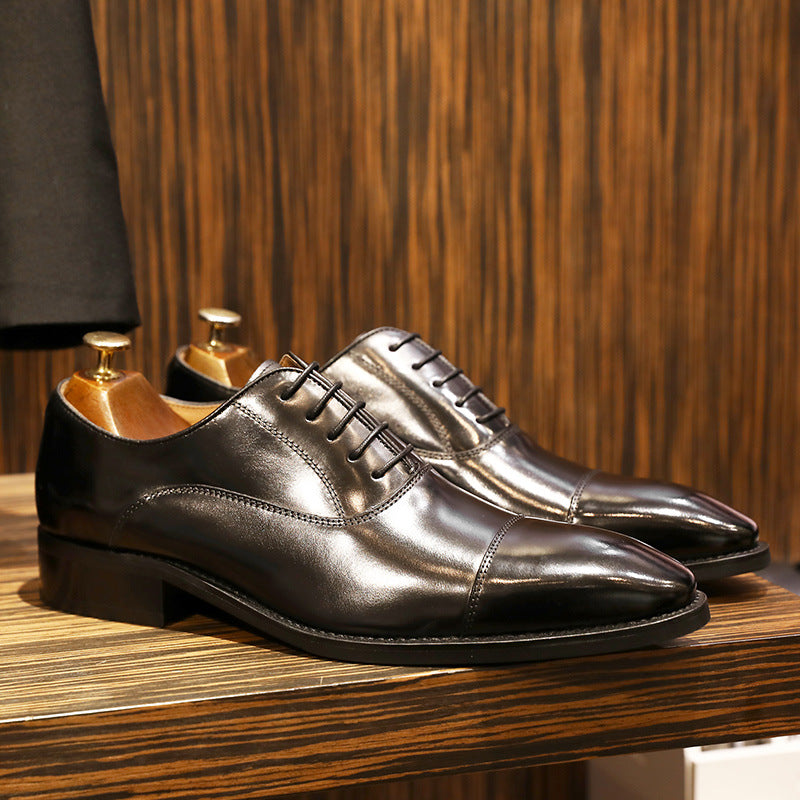 New Leather Shoes Men&#039;s Classic Three-joint Men&#039;s Shoes Lace Up Gentleman&#039;s Shoes Wedding Toe Layer Leather Shoes Elegant Men&#039;s Shoes