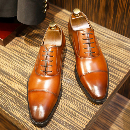 New Leather Shoes Men&#039;s Classic Three-joint Men&#039;s Shoes Lace Up Gentleman&#039;s Shoes Wedding Toe Layer Leather Shoes Elegant Men&#039;s Shoes