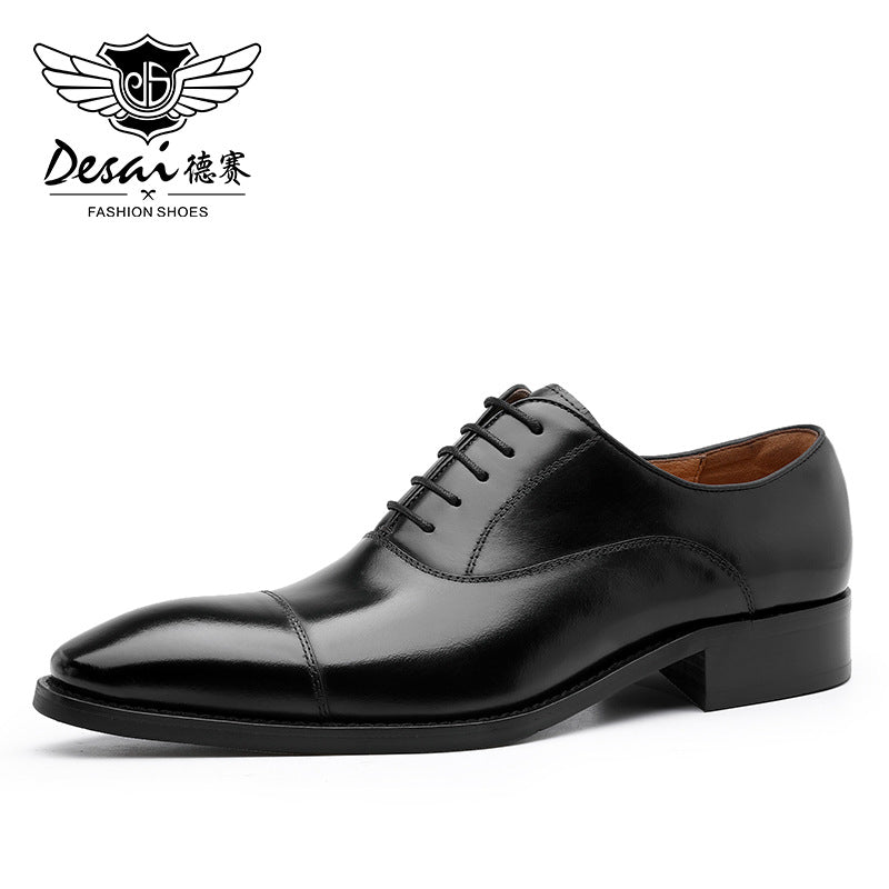New Leather Shoes Men&#039;s Classic Three-joint Men&#039;s Shoes Lace Up Gentleman&#039;s Shoes Wedding Toe Layer Leather Shoes Elegant Men&#039;s Shoes