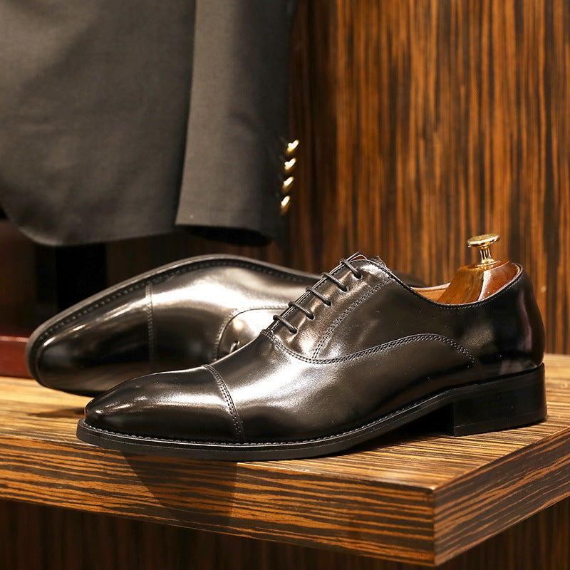 New Leather Shoes Men&#039;s Classic Three-joint Men&#039;s Shoes Lace Up Gentleman&#039;s Shoes Wedding Toe Layer Leather Shoes Elegant Men&#039;s Shoes