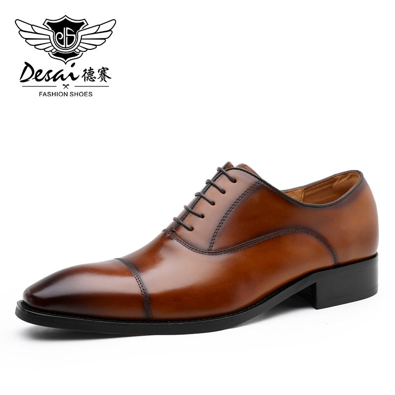 New Leather Shoes Men&#039;s Classic Three-joint Men&#039;s Shoes Lace Up Gentleman&#039;s Shoes Wedding Toe Layer Leather Shoes Elegant Men&#039;s Shoes