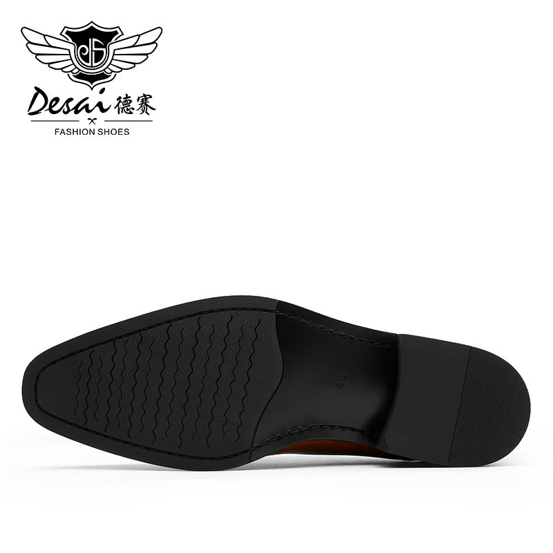 New Leather Shoes Men&#039;s Classic Three-joint Men&#039;s Shoes Lace Up Gentleman&#039;s Shoes Wedding Toe Layer Leather Shoes Elegant Men&#039;s Shoes