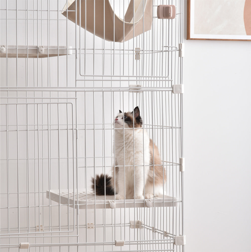 【元TX281743、ステップとサイズご注意】猫 ケージ キャットケージ 3段 ペットケージ キャスター付 猫ゲージ 大型 多頭飼い ネコドア キャットハウス 1段2段可能 留守番 保護 脱走防止 おしゃれ  (3段, ブラウン)
