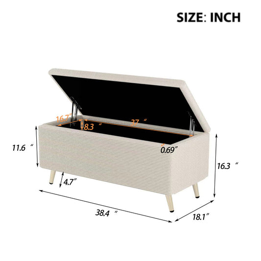 4 Pieces Bedroom Sets Queen Size Upholstered Bed Frame with Modern Corduroy  Storage Ottoman and Nightstands,Beige