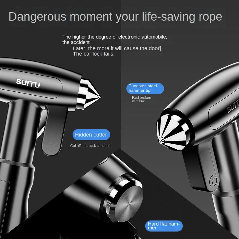 Car Safety Hammer Multifunctional Four-in-one Escape Hammer Car Interior Car Window Glass Broken Window Artifact With Cutter To Save