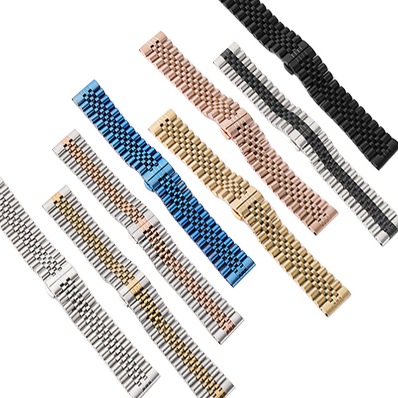 For Huawei GT3 Apple Iwatch8 Five Beads Cow Ring Solid Metal Butterfly Buckle Stainless Steel Watch Band Spot