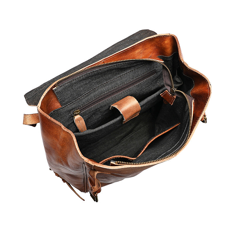 Customized Vegetable Tanned Cowhide Men&#039;s Large Capacity Casual Computer Bag Business Backpack Cross-border Men&#039;s Travel Backpack