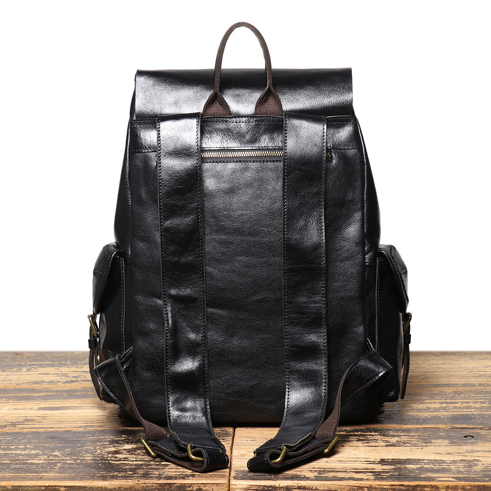 Retro Genuine Leather Men&#039;s Bag Top Layer Cowhide Backpack Large Capacity Computer Backpack Travel Drawstring Backpack