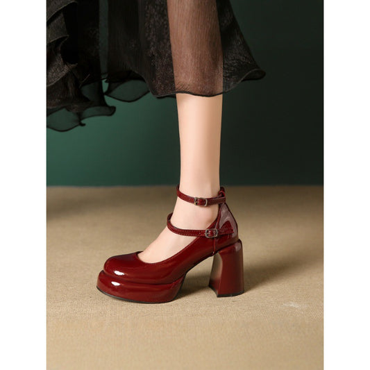 Women&#039;s Shoes With Mary Jane 2025 Spring And Autumn Dress Thick Heel Platform Shoes Small Red High Heels