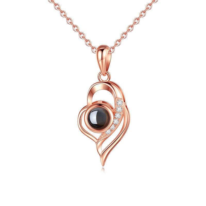 Wish Xi Yin Amazon Hot Sale Love Heart-shaped Projection Necklace Female European And American Simple 100 Languages Custom Color Photos