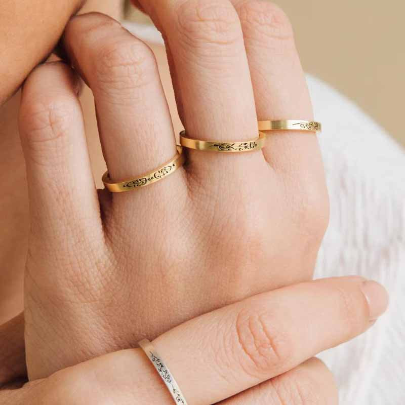 Gift Ring Wind Ring For Women Silver Flower Stainless Steel Cross-border Ins European And American Hot Selling Flower S925 December Birthday
