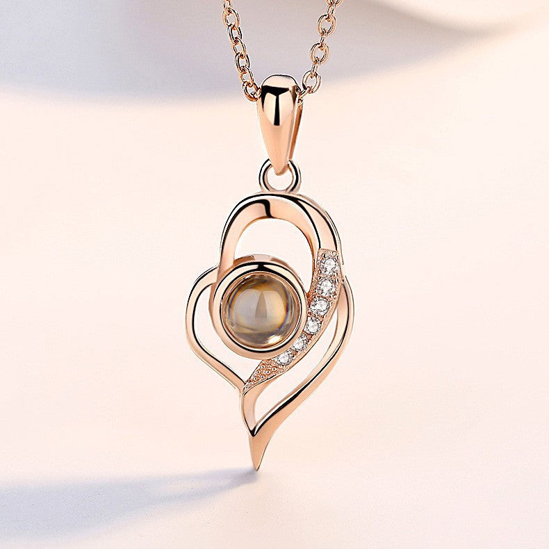 Wish Xi Yin Amazon Hot Sale Love Heart-shaped Projection Necklace Female European And American Simple 100 Languages Custom Color Photos
