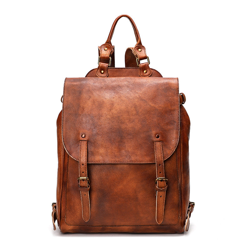 Customized Vegetable Tanned Cowhide Men&#039;s Large Capacity Casual Computer Bag Business Backpack Cross-border Men&#039;s Travel Backpack